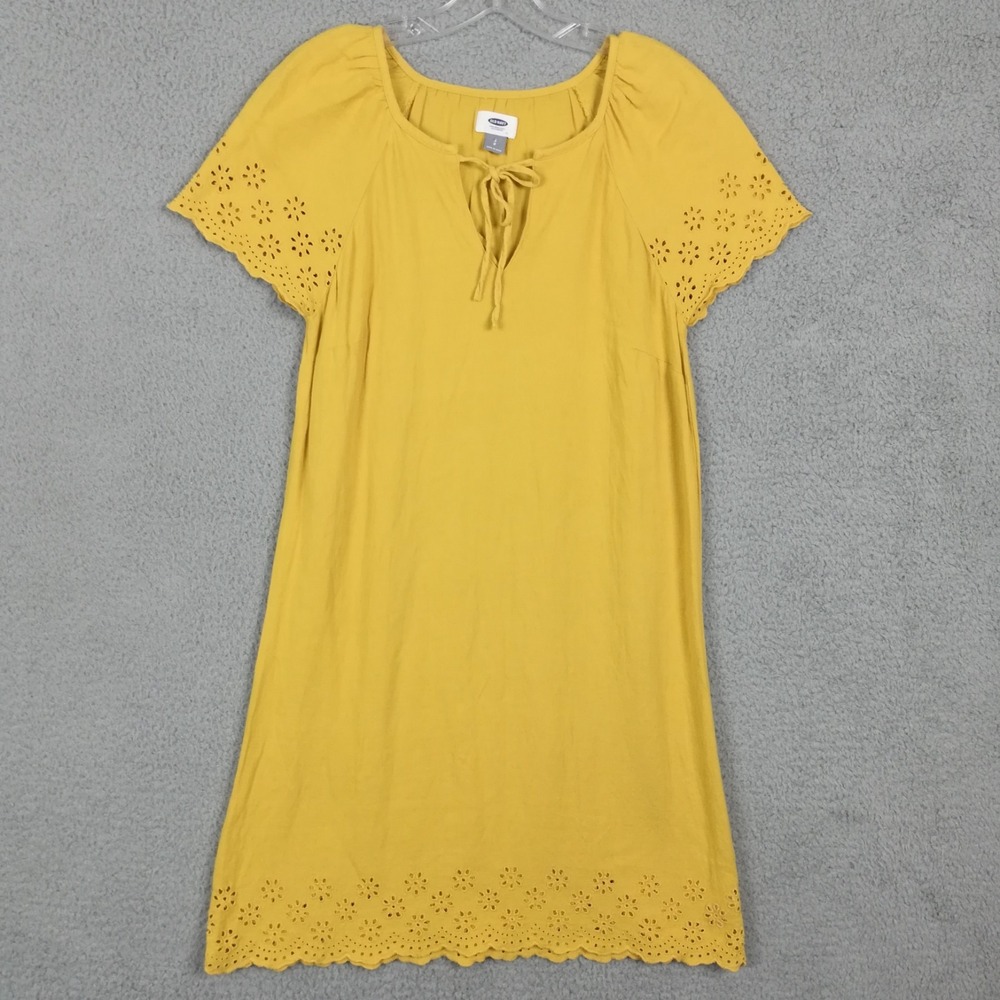 Old Navy Womens Dress Tunic Short Sleeve Linen Blend Mustard Yellow Above Knee S